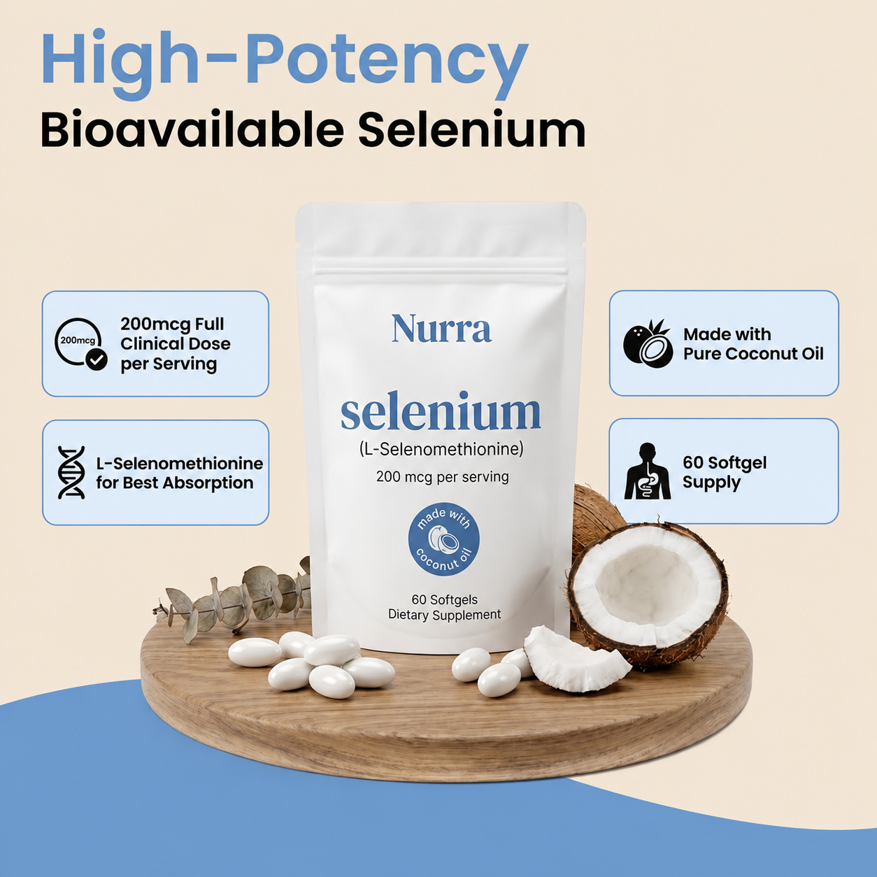 Nurra Selenium 200mcg with Coconut Oil